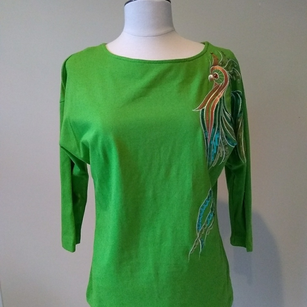 NWT Bob Mackie Wearable Art Peacock Green Sz XS